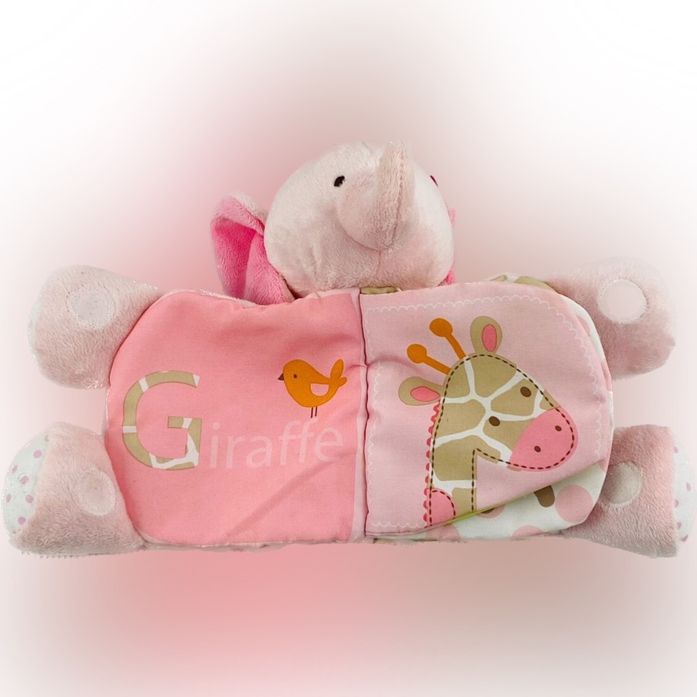 Carter’s Pink Elephant Plush Book Rattle Crinkle Toy Soft Lovey